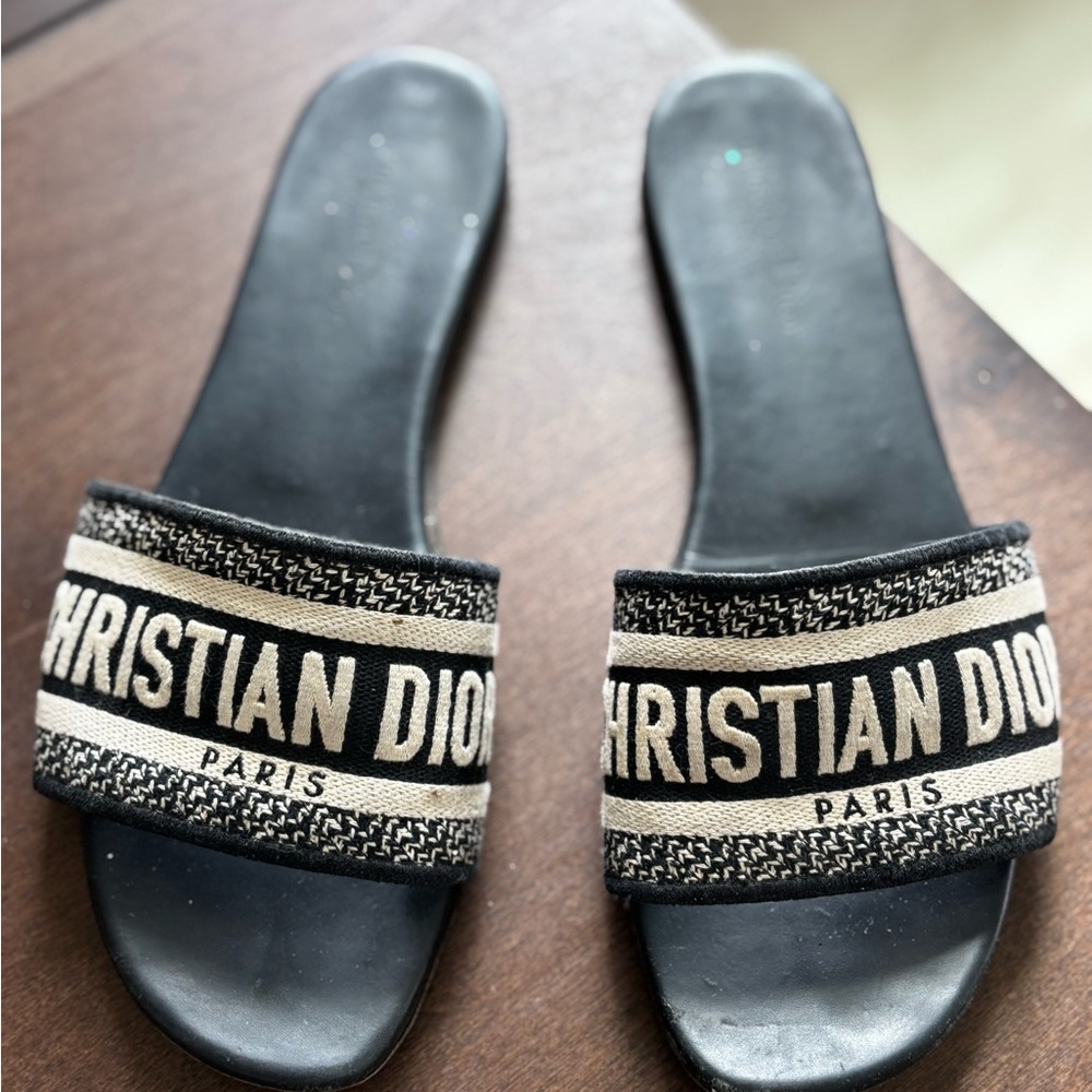 Dior Black and Beige Christian Dior Logo Slide Sandals - Picture 2 of 5